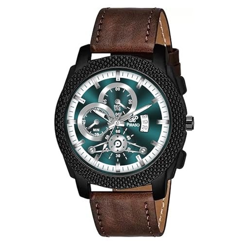 PIRASO Analog Watch Date Display Turquoise DIAL and Brown Strap Watch for Men & BOY - Image 1
