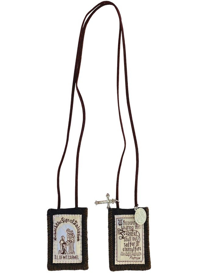 TALPGOD Scapulars Catholic, 3 Pack Bulk Brown Scapular Of Our Lady Of Mount Carmel, Escapularios Catolicos Scapular Catholic Necklaces Gift For Women Man With St Benedict Medal Crucifix Mexican Decoration - Image 3