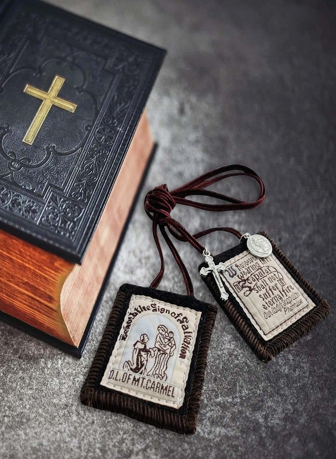 TALPGOD Scapulars Catholic, 3 Pack Bulk Brown Scapular Of Our Lady Of Mount Carmel, Escapularios Catolicos Scapular Catholic Necklaces Gift For Women Man With St Benedict Medal Crucifix Mexican Decoration - Image 5