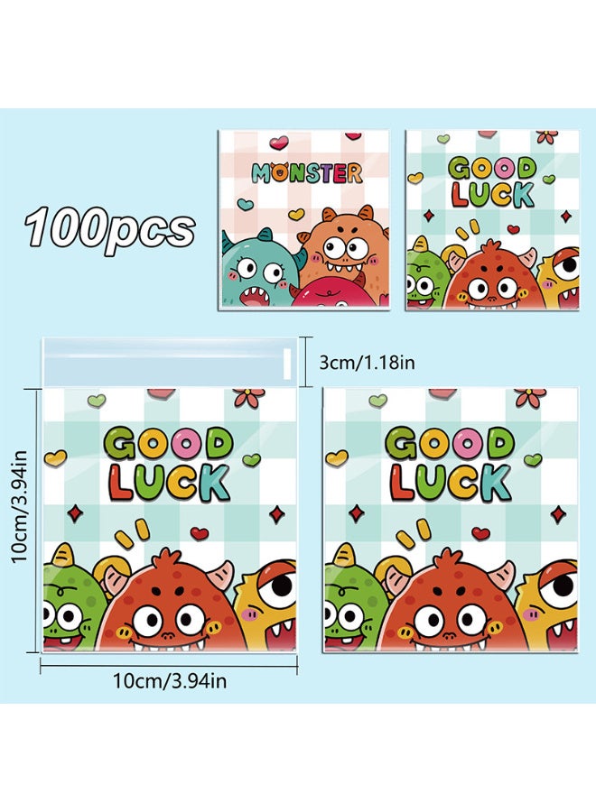 Kawkab 100 PCS 10*10 cm Self Adhesive Cute Cookie Bags, Plastic Clear Treat Bags Sealable Candy Bags for Packaging Candy Cookies Bakery Party Favor Gift Giving, Small Bags for Cookies, Sweets, Jewelry. - Image 2