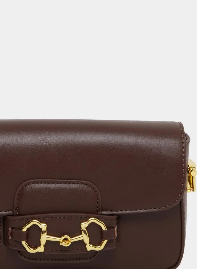 Styli  Styli Coffee Brown Baguette Bag with Gold Hardware for Women | Best Price UAE