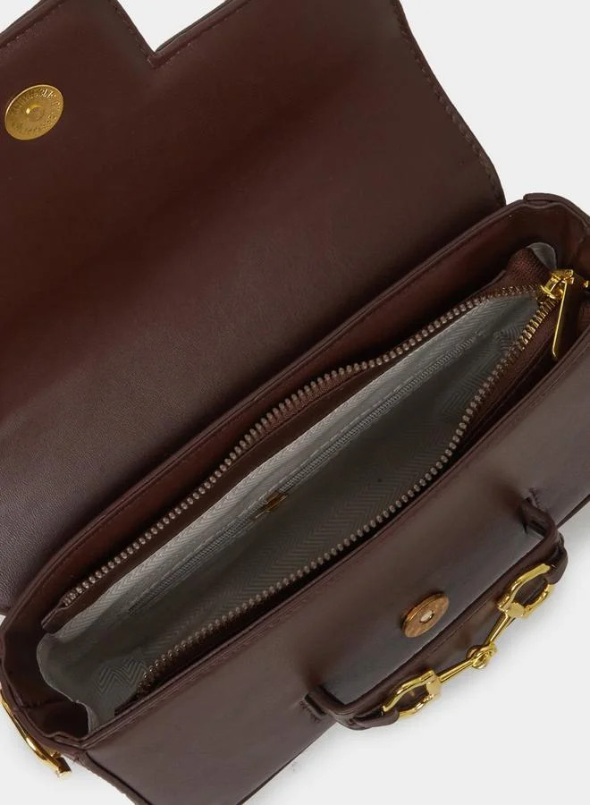 Styli  Styli Coffee Brown Baguette Bag with Gold Hardware for Women | Best Price UAE