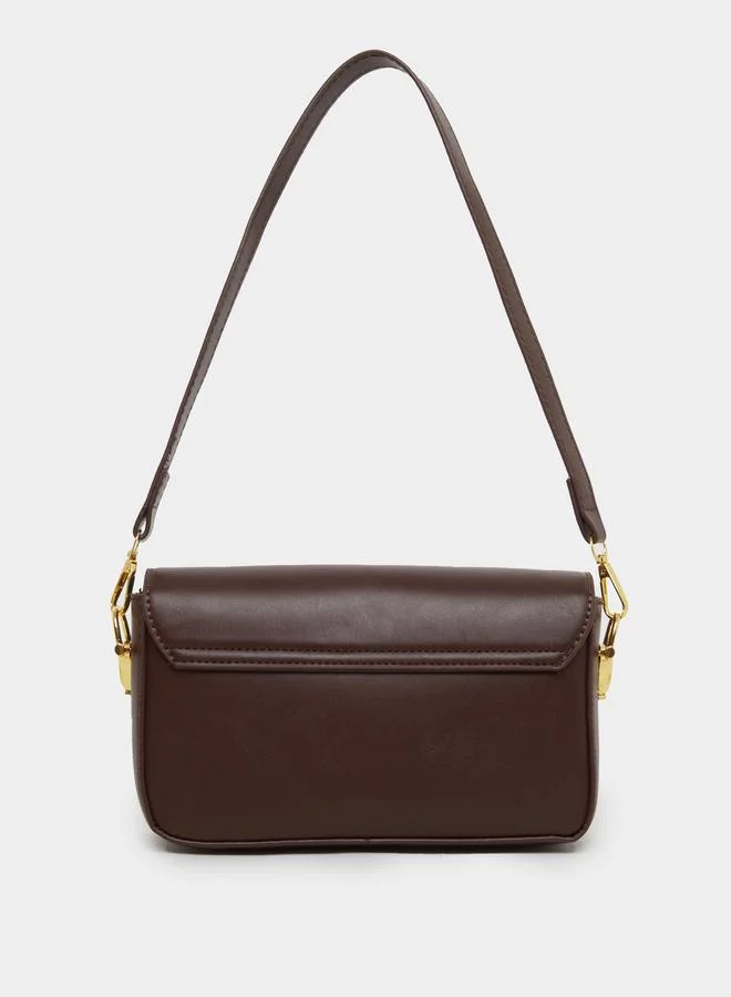Styli  Styli Coffee Brown Baguette Bag with Gold Hardware for Women | Best Price UAE