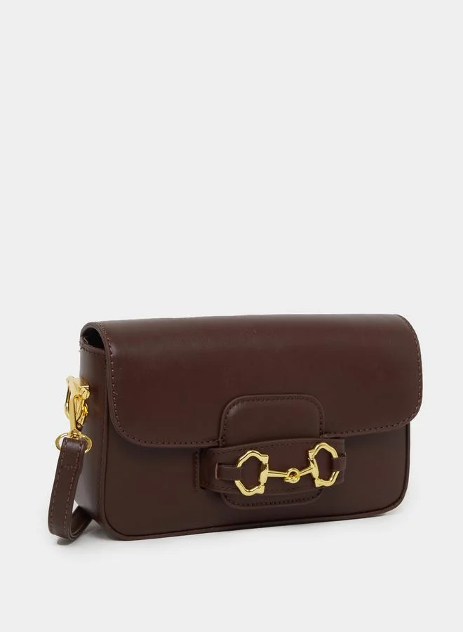 Styli Coffee Brown Baguette Bag with Gold Hardware