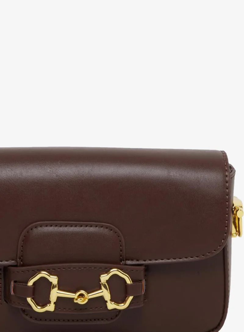 Styli  Styli Coffee Brown Baguette Bag with Gold Hardware for Women | Best Price UAE