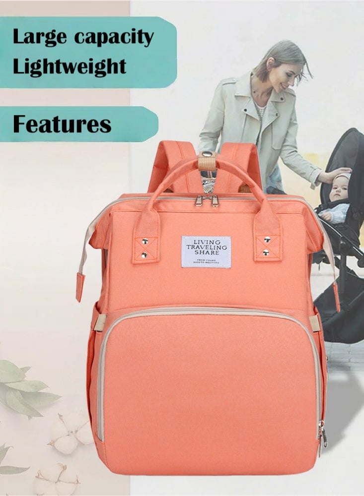 PHISMA Diaper Bag Backpack, Multifunctional Portable Baby Mom Bag with USB, Waterproof, Foldable Crib with Stroller Straps, Sunshade, Changing Pad, Travel Friendly(Pink) - Image 2