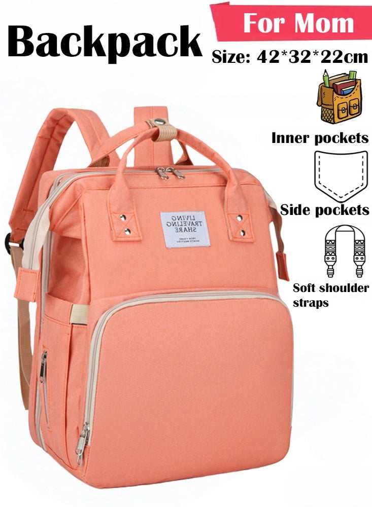 PHISMA Diaper Bag Backpack, Multifunctional Portable Baby Mom Bag with USB, Waterproof, Foldable Crib with Stroller Straps, Sunshade, Changing Pad, Travel Friendly(Pink) - Image 1