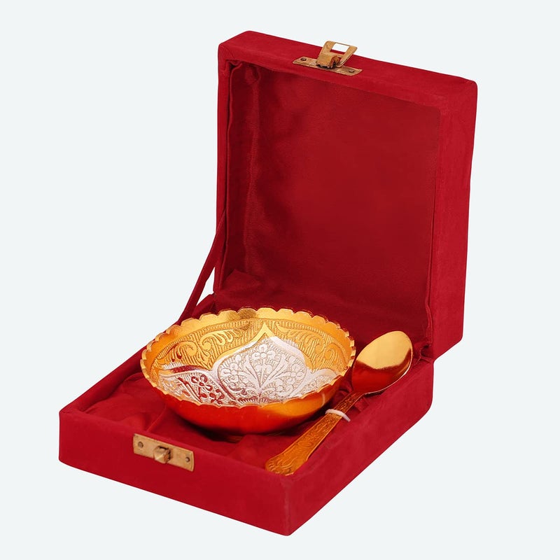 N/M NM Aluminium Serving Dry Fruit Bowl with Spoon Gold Plated Finish 1 Piece - Image 5