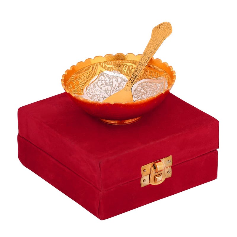 N/M NM Aluminium Serving Dry Fruit Bowl with Spoon Gold Plated Finish 1 Piece - Image 1
