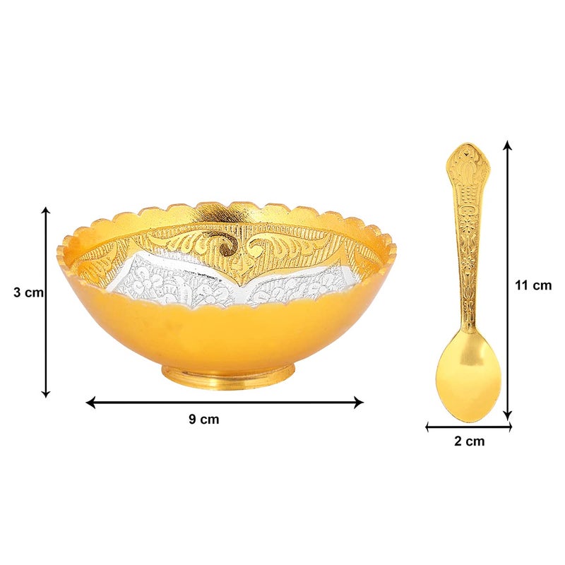 N/M NM Aluminium Serving Dry Fruit Bowl with Spoon Gold Plated Finish 1 Piece - Image 4