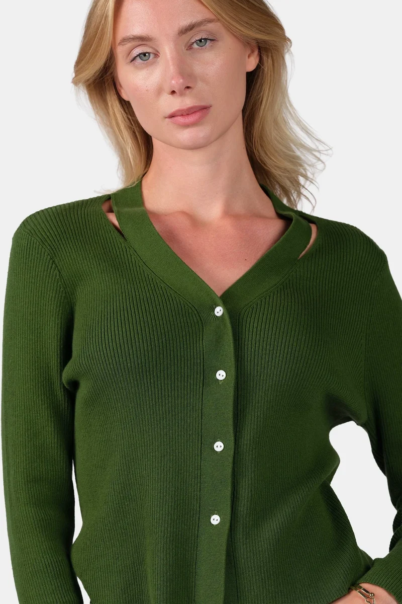 Virgio  Self Design Cotton V-Neck Button Down Knit Cardigan for Women for Women | Best Price UAE