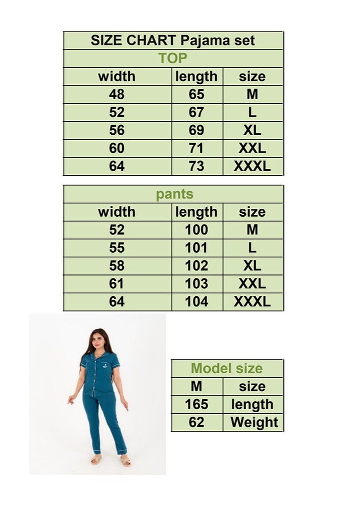 Classic Women's Summer Pajama Set - Teal - 100% Cotton - 2-Piece Set that Suits All Tastes and is Ever-Lasting Fashion - Perfect for Comfort, Lounging, and Sleep in Summer Weather - Image 5