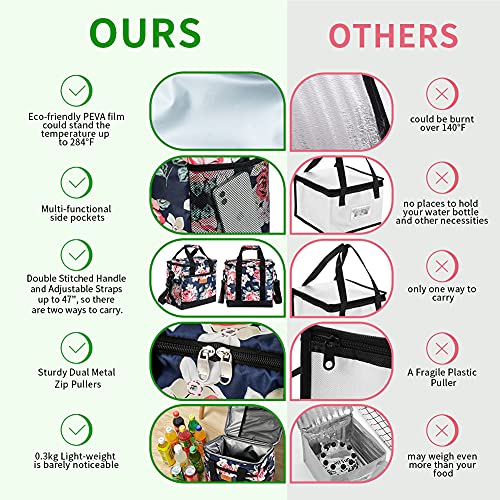 Iknoe Large Cooler Bag Collapsible 24 Can Insulated Bags Leakproof Lunch Cooler Tote with Multi-Pockets for Adult Insulated Thermal Bag for Beach, Picnic, Office Work(Flower) - Image 5