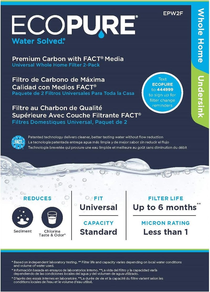 EcoPure EPW2F Premium Fact Universal Whole Home Filter (2 Pack), Dark Gray/Black - Image 4
