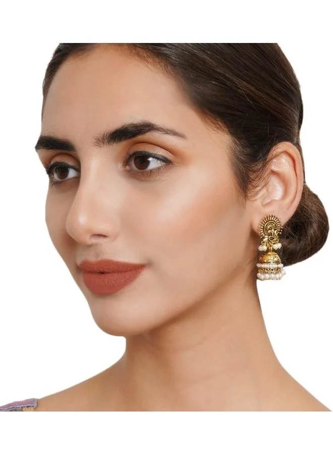 VOYLLA VOYLLA Apsara Faux Adorned Plated Brass Jhumka Earrings, No Gemstone