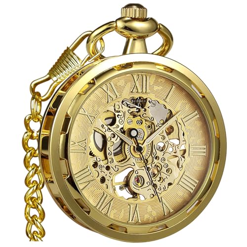 VIGOROSO Mens Vintage Pocket Watch with Chain Skeleton Hand Wind Mechanical Pocket Watches for Men Womens Pocketwatch - Image 1