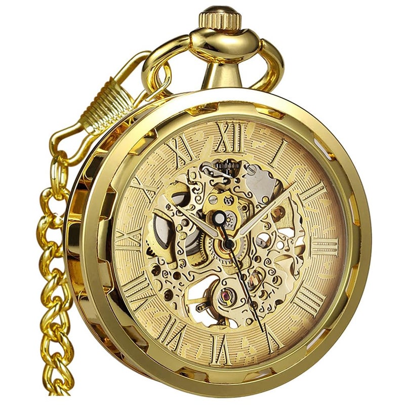 VIGOROSO Mens Vintage Pocket Watch with Chain Skeleton Hand Wind Mechanical Pocket Watches for Men Womens Pocketwatch - Image 2
