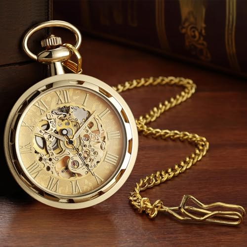 VIGOROSO Mens Vintage Pocket Watch with Chain Skeleton Hand Wind Mechanical Pocket Watches for Men Womens Pocketwatch - Image 3