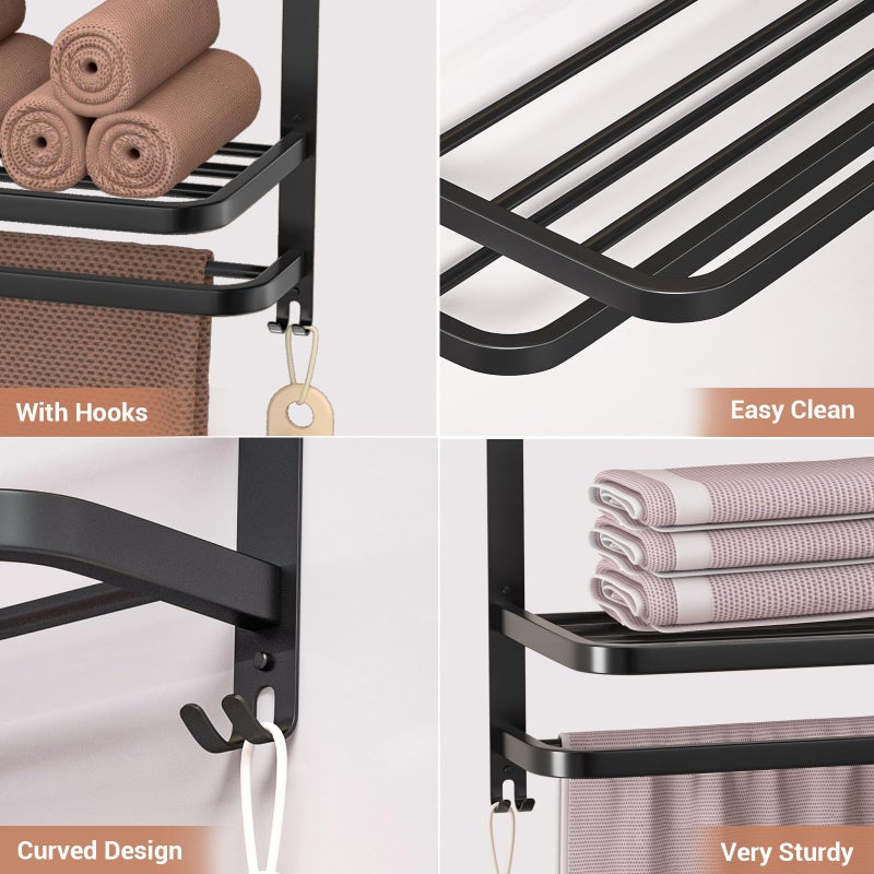 DDS-DUDES 23 Inch 3-Tier Black Towel Racks for Bathroom with Towel Bars Multilayer Hotel Towel Shelf Stainless Steel Wall-Mounted Matte Finished Holder with Towel Shelves - Image 3