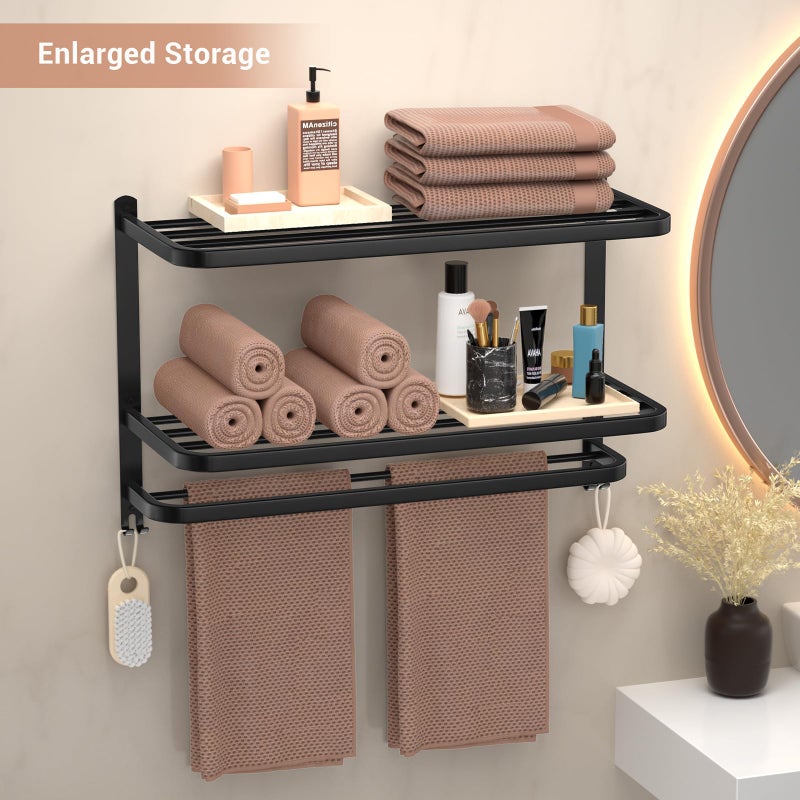 DDS-DUDES 23 Inch 3-Tier Black Towel Racks for Bathroom with Towel Bars Multilayer Hotel Towel Shelf Stainless Steel Wall-Mounted Matte Finished Holder with Towel Shelves - Image 5