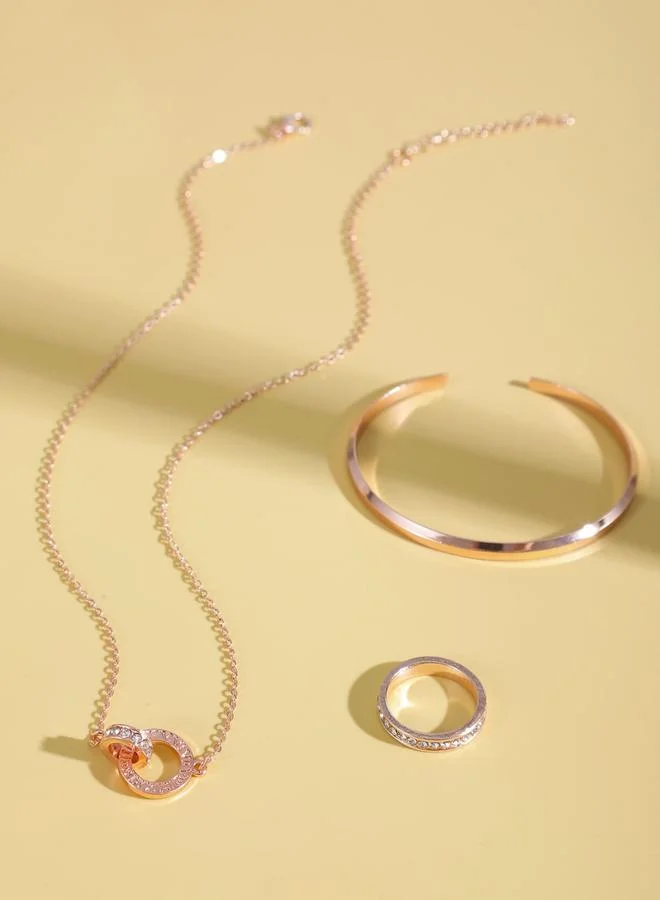 تايك تو طقم مجوهرات قلادة وسوار وخاتم بدلاية دائرية وهوب 3 قطع