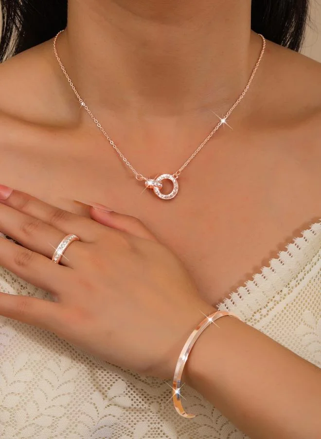 تايك تو طقم مجوهرات قلادة وسوار وخاتم بدلاية دائرية وهوب 3 قطع