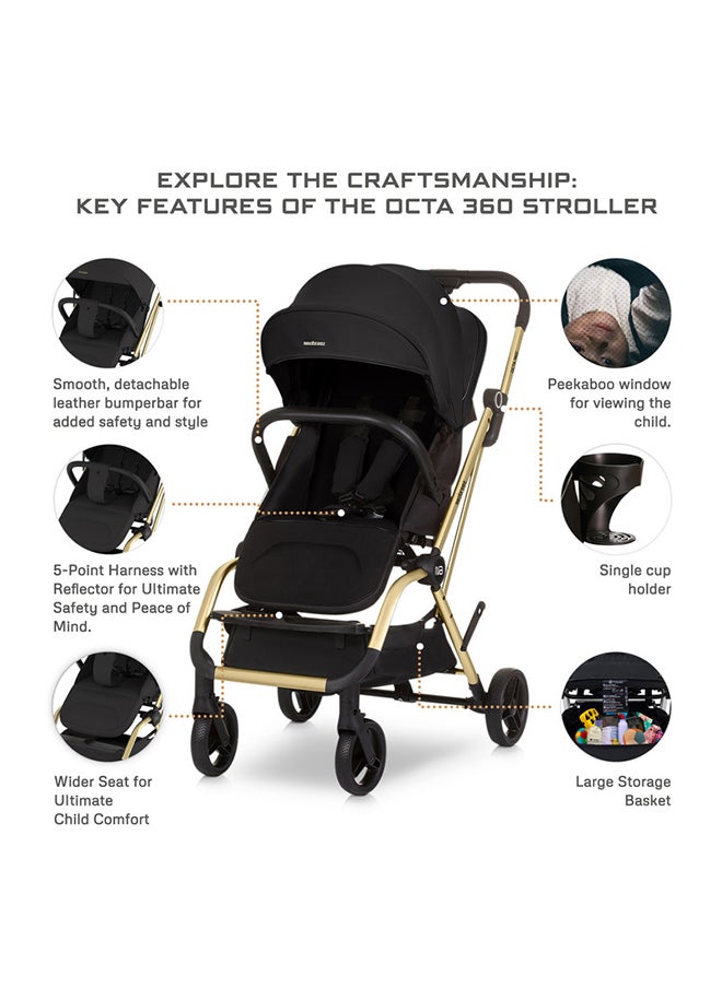 neobreez OCTA 360° Rotating Seat Baby Toddler Stroller One-Hand Fold, Waterproof UPF 50+ Canopy, Phone Holder, Cup Holder, Toy Strap, Reflective stickers,  Gift And String Bag, 0-4 Years, 22kg, 3yrs Warranty  - Image 4