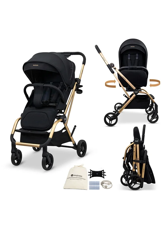 نيوبريز عربة أطفال دوارة  درجة خفيفة الوزن للسفر، مقعد قابل للعكس، قابلة للطي بيد واحدة، مظلة مقاومة للماء بعامل حماية +، ضمان  سنوات