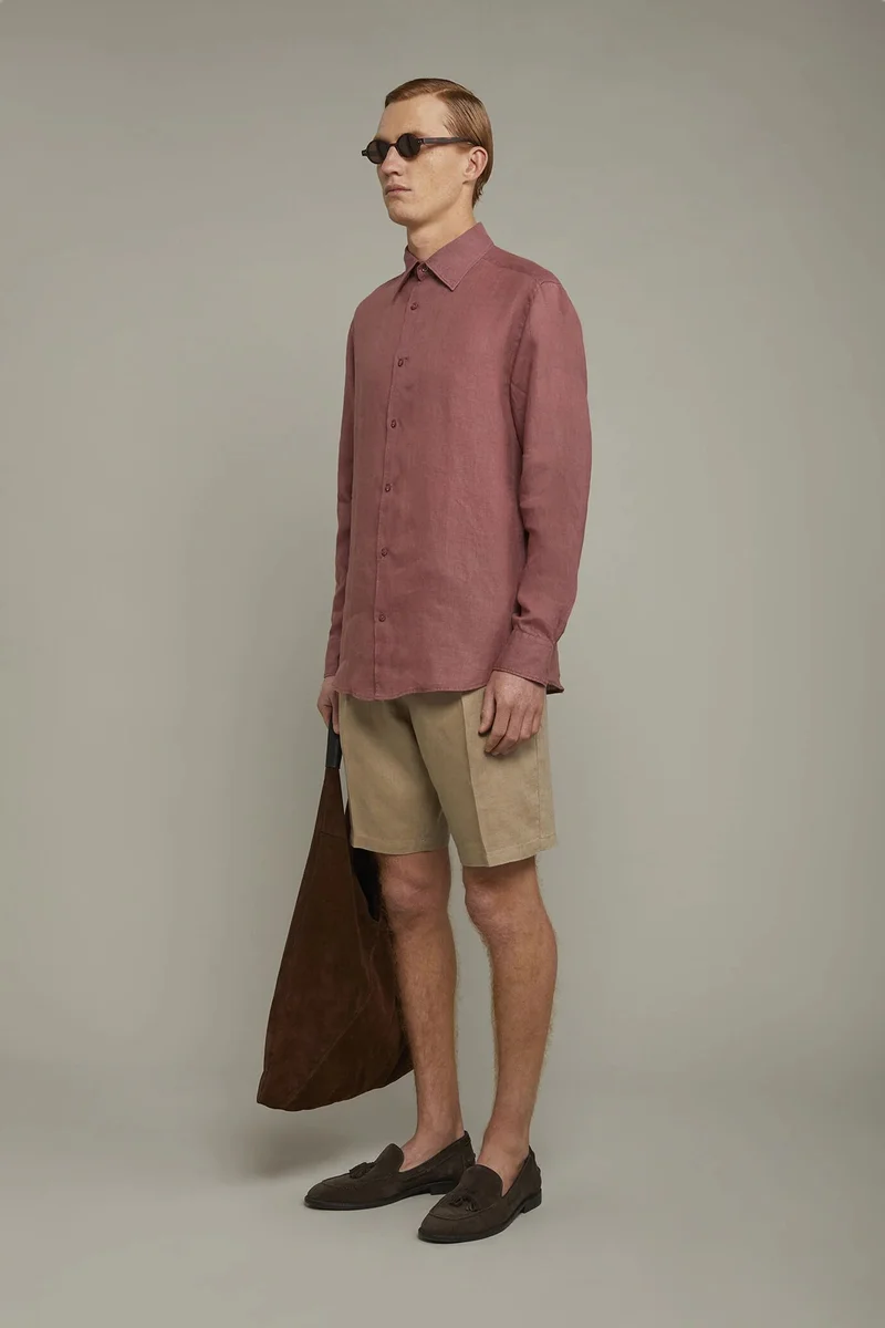 Doppelganger Pink Men's casual shirt classic collar 100% linen comfort fit - Antique Rose for Men | Best Price UAE