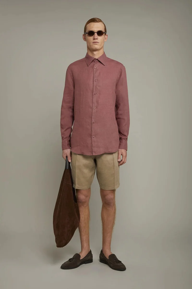 Men's casual shirt classic collar 100% linen comfort fit - Antique Rose