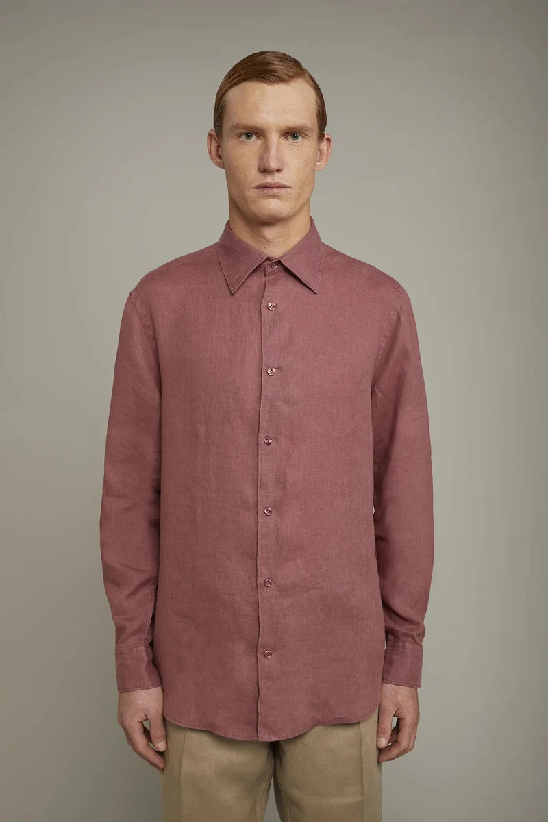 Doppelganger Pink Men's casual shirt classic collar 100% linen comfort fit - Antique Rose for Men | Best Price UAE