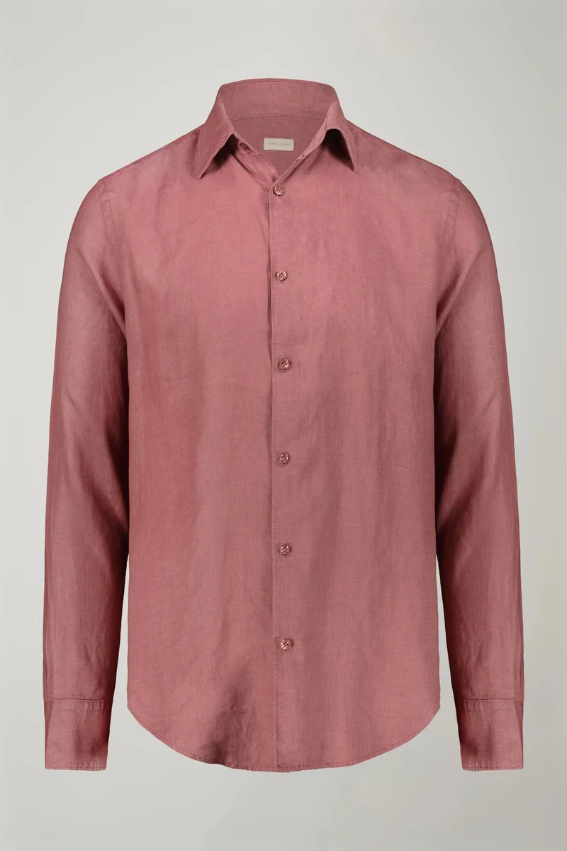 Doppelganger Pink Men's casual shirt classic collar 100% linen comfort fit - Antique Rose for Men | Best Price UAE