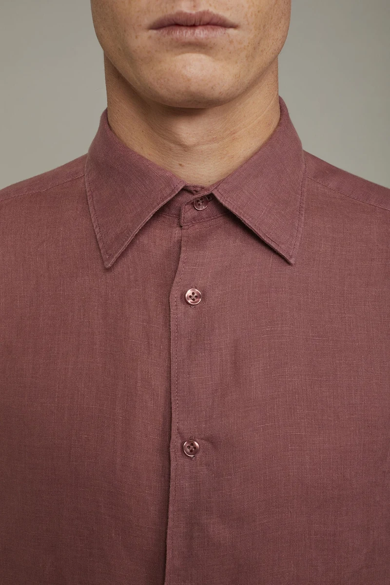 Doppelganger Pink Men's casual shirt classic collar 100% linen comfort fit - Antique Rose for Men | Best Price UAE