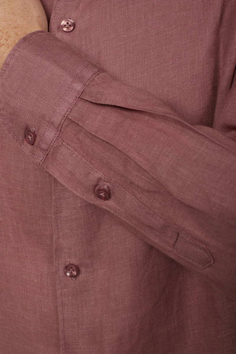 Doppelganger Pink Men's casual shirt classic collar 100% linen comfort fit - Antique Rose for Men | Best Price UAE