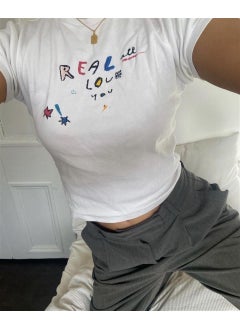 TouzModa Touz Moda Real Love Printed White Crop  - Image 4