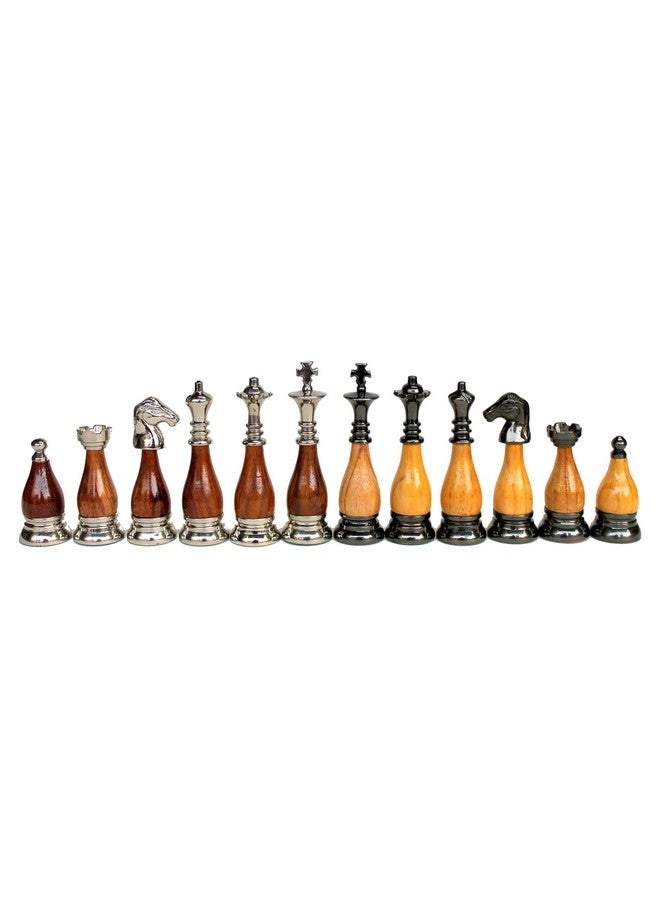 StonKraft Collector Edition Brass Wood Combo Chess Pieces Chessman Chess Coins Pawns - Brown-Yellow - 3.5" Inches King Height - Image 3