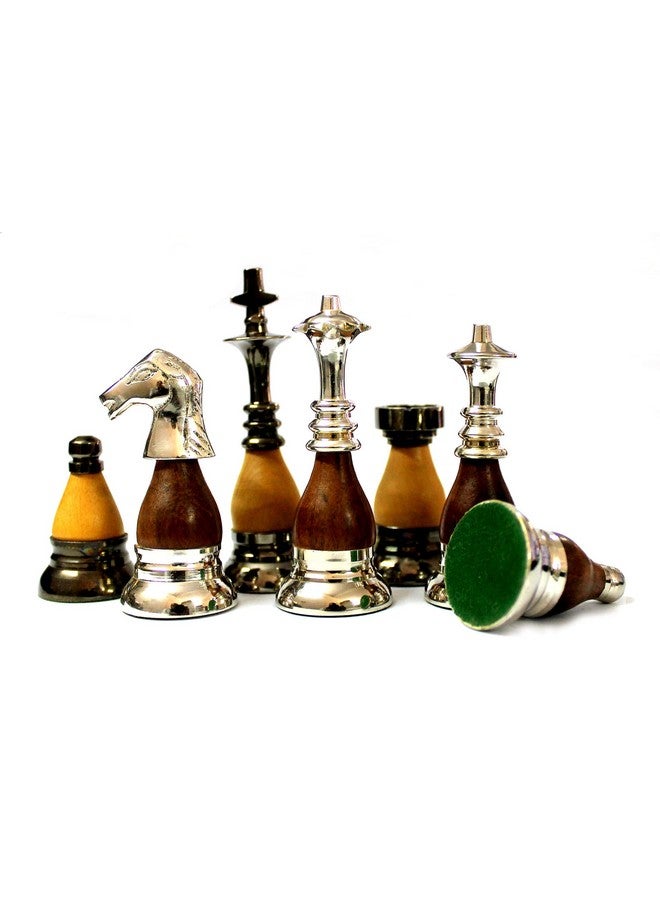 StonKraft Collector Edition Brass Wood Combo Chess Pieces Chessman Chess Coins Pawns - Brown-Yellow - 3.5" Inches King Height - Image 2