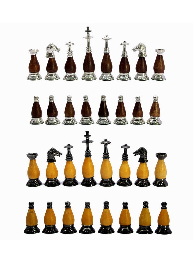 StonKraft Collector Edition Brass Wood Combo Chess Pieces Chessman Chess Coins Pawns - Brown-Yellow - 3.5" Inches King Height - Image 1