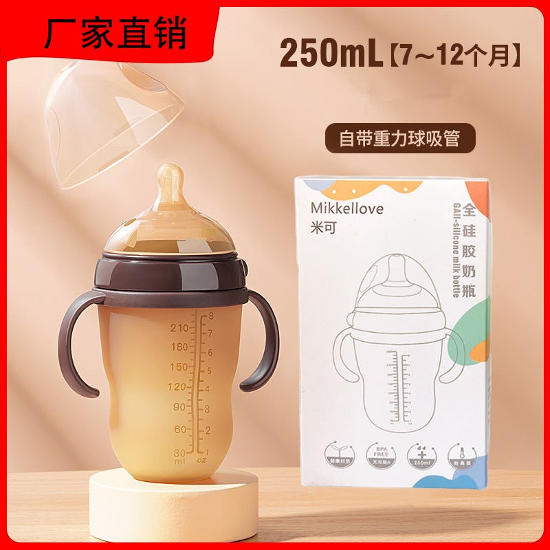 Anti-Flatulence Silicone Bottle With Handle Straw Gravity Ball Pacifier Imitation Breast Milk Wide Mouth Baby Wide Caliber Bottle - Image 2