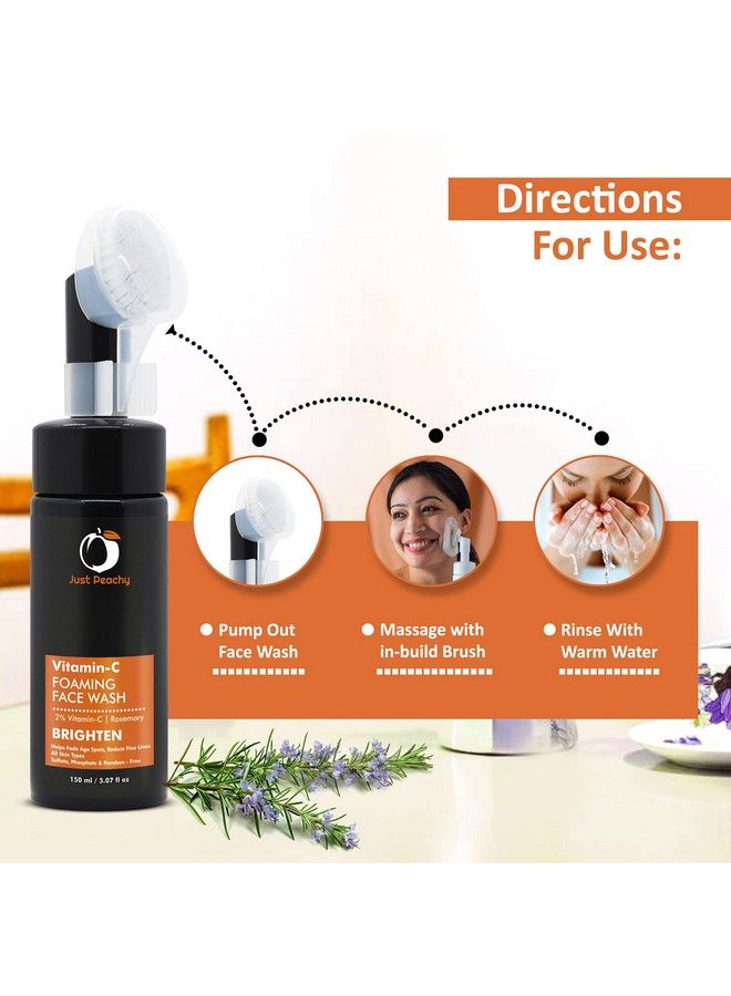 Just Peachy Brighten 2% Vitamin C Foaming Face Wash ; With 2% Vitamin C & Rosemary ; For Skin Brightening & Reducing Dark Spots ; 150Ml - Image 5