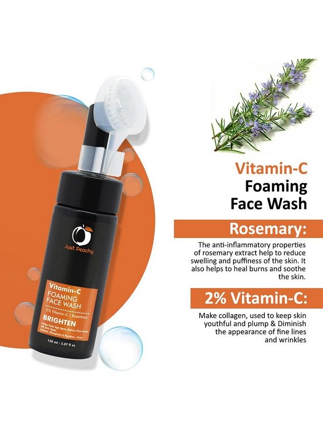Just Peachy Brighten 2% Vitamin C Foaming Face Wash ; With 2% Vitamin C & Rosemary ; For Skin Brightening & Reducing Dark Spots ; 150Ml - Image 3