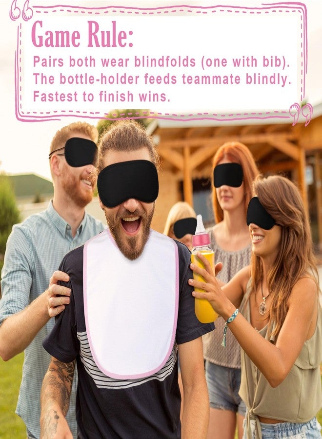 Leinuosen 24 Pcs Baby Shower Blindfold Feeding Game Set Include 6 Plastic Chug Bottles 6 Bib and 12 Eye Mask Blindfold Baby Feeding Bottle Chug Game for Adult Gender Reveal Party Supplies(Pink) - Image 5