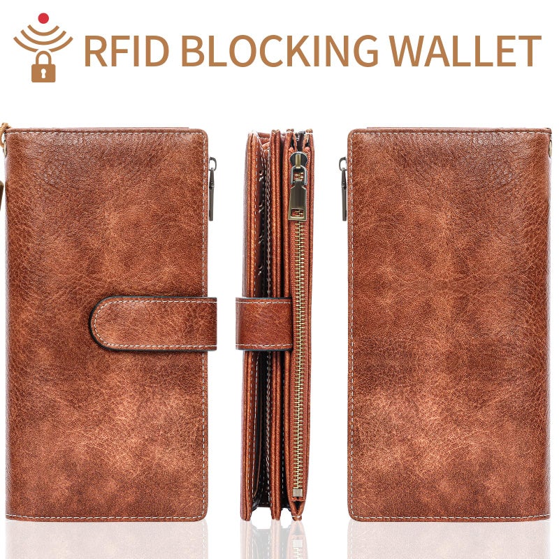 XINNSTAR Womens Wallet RFID Blocking Large Capacity Credit Card Holder Long Purses for Women with Wristlet Pocket ID Window - Image 4