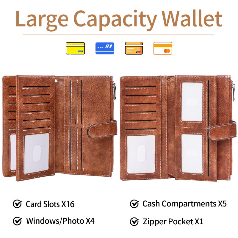 XINNSTAR Womens Wallet RFID Blocking Large Capacity Credit Card Holder Long Purses for Women with Wristlet Pocket ID Window - Image 2