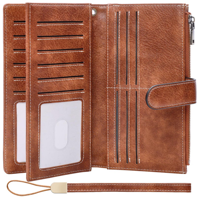 XINNSTAR Womens Wallet RFID Blocking Large Capacity Credit Card Holder Long Purses for Women with Wristlet Pocket ID Window - Image 1