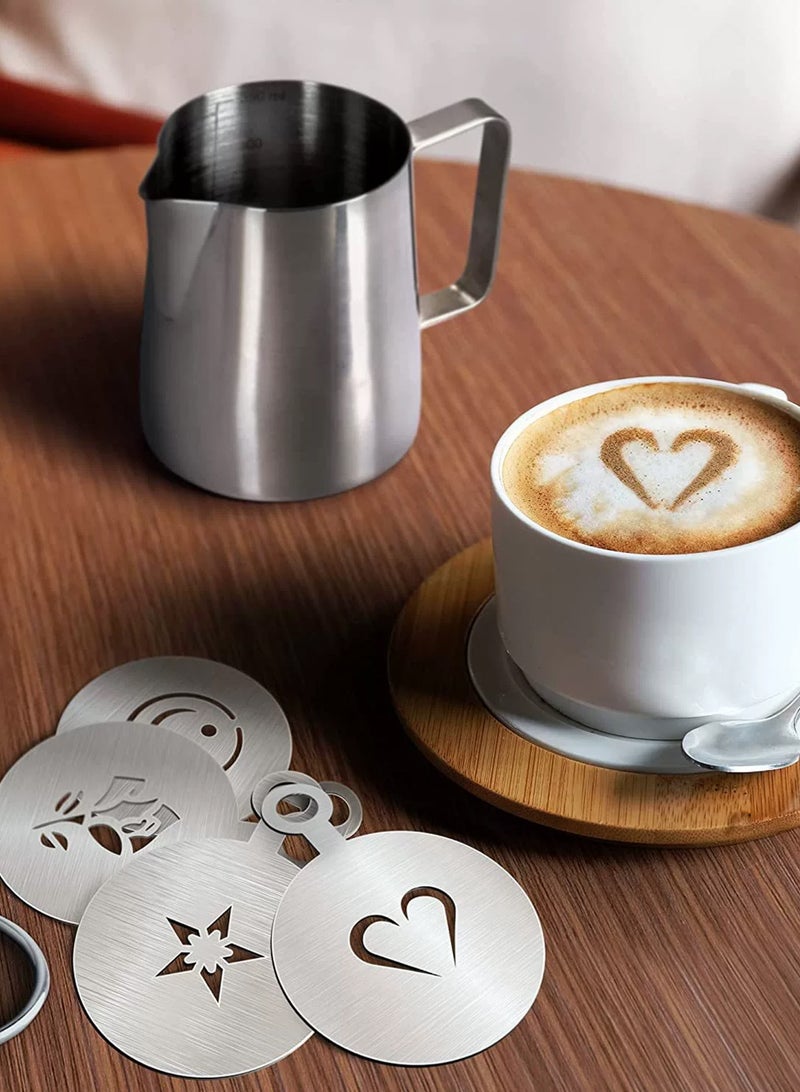 LOOPITYS Milk Frothing Pitcher 350ml (contain 1 Latte art pen + 16 Coffee Stencils) Steaming Pitchers Stainless Steel Milk/Coffee/Cappuccino/Latte Art Barista Steam Pitchers Milk Jug Cup with Art Pen(12oz) - Image 2