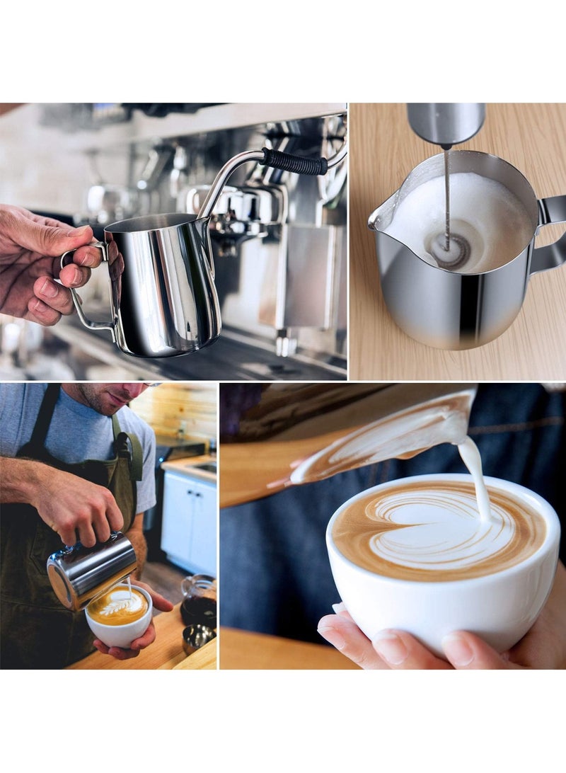 LOOPITYS Milk Frothing Pitcher 350ml (contain 1 Latte art pen + 16 Coffee Stencils) Steaming Pitchers Stainless Steel Milk/Coffee/Cappuccino/Latte Art Barista Steam Pitchers Milk Jug Cup with Art Pen(12oz) - Image 3