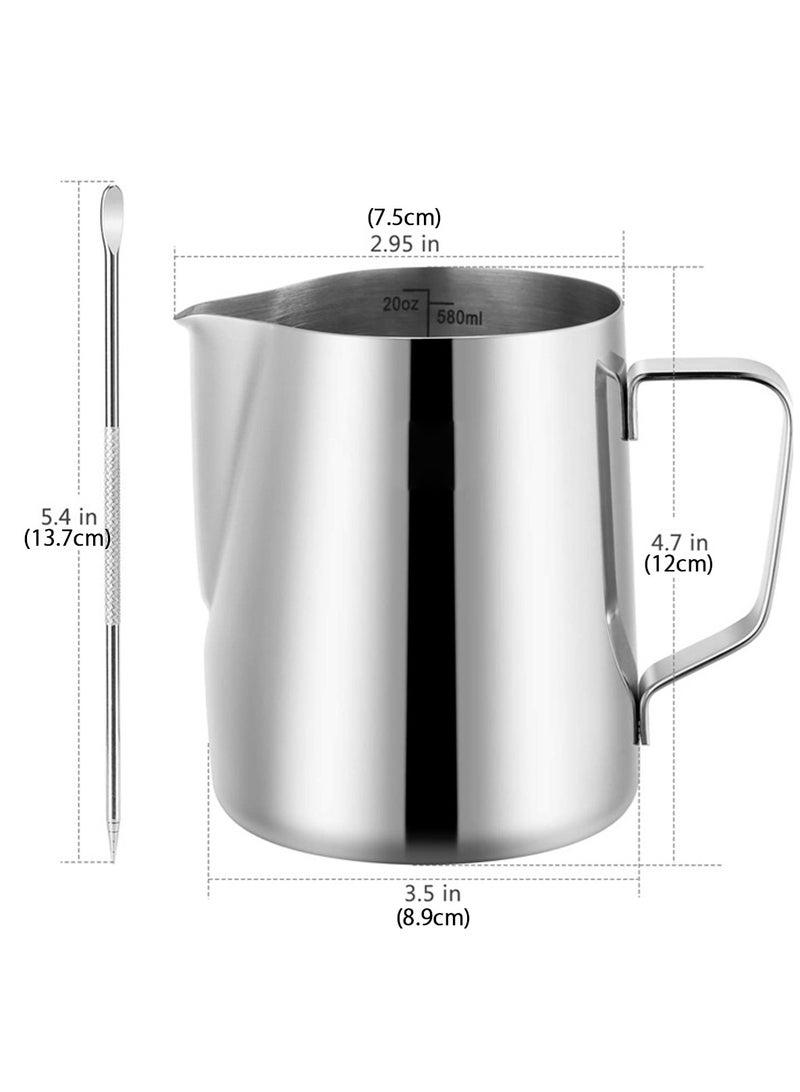 LOOPITYS Milk Frothing Pitcher 350ml (contain 1 Latte art pen + 16 Coffee Stencils) Steaming Pitchers Stainless Steel Milk/Coffee/Cappuccino/Latte Art Barista Steam Pitchers Milk Jug Cup with Art Pen(12oz) - Image 4