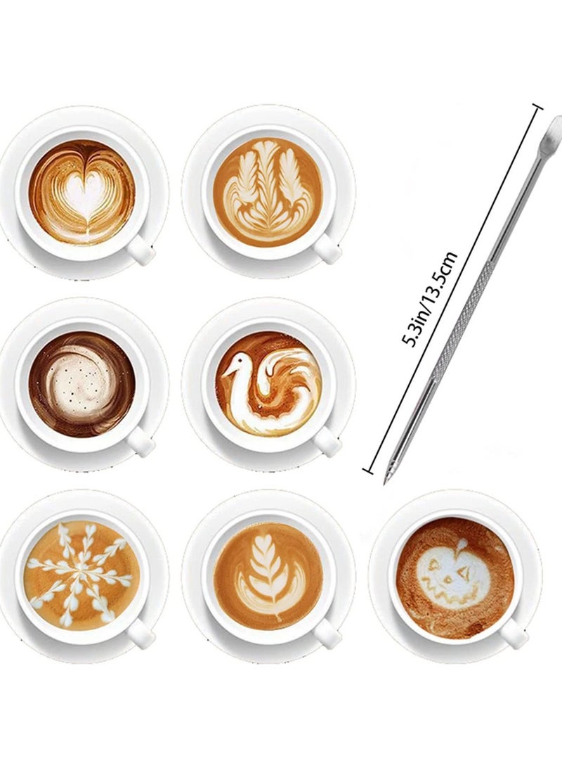 LOOPITYS Milk Frothing Pitcher 350ml (contain 1 Latte art pen + 16 Coffee Stencils) Steaming Pitchers Stainless Steel Milk/Coffee/Cappuccino/Latte Art Barista Steam Pitchers Milk Jug Cup with Art Pen(12oz) - Image 5