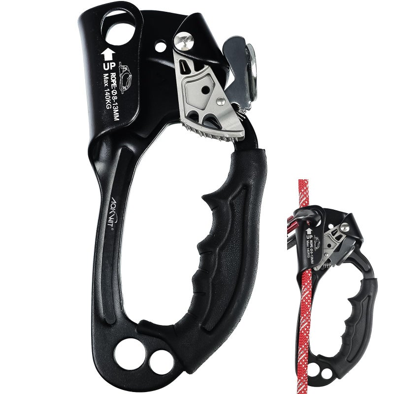 AOKWIT UIAA CE Certified Rope Ascender Aluminum Alloy Rock Climbing Gear Strong Rigging Rappelling Equipment for Rock Tree Climbing Arborist Rescue Mountaineering Caving Right Hand Black 1 - Image 2